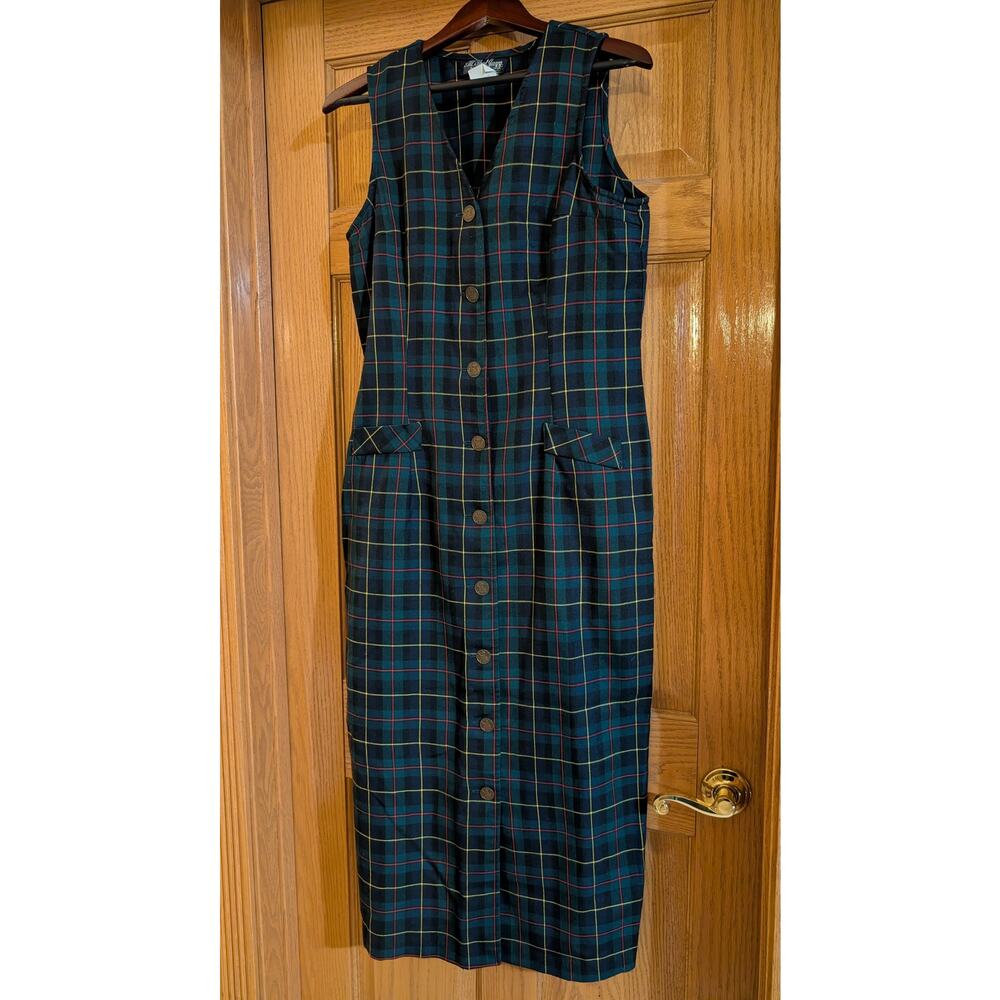 All that Jazz pencil dress plaid vintage 49 inches long size 13/14 holidays